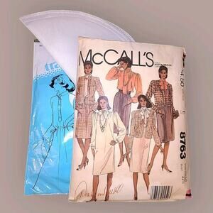 Vintage 80s McCalls Pattern 8763 Career Jacket Dress Sz 10 Cut + 4 Shoulder Pads